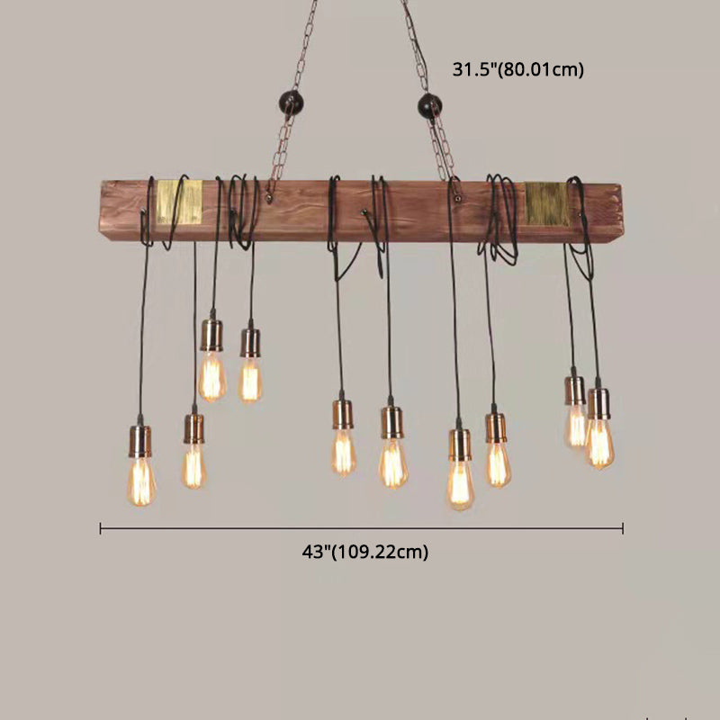 Bare Bulb Large Kitchen Pendant Lights Wood Rustic Island Light for Restaurant