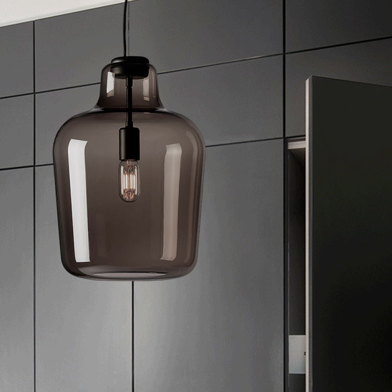 Black Glass Jar Pendant Lamp Contemporary 1 Head Hanging Ceiling Light for Dining Room