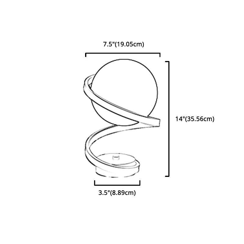 Lampe de nuit en métal en spirale minimaliste 1 table de bulbe clair avec une nuance en verre ivoire à balle