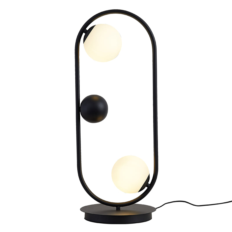 Lampada da tavolo decorativa per la casa in stile postmoderno in vetro opale con linee metalliche, lampada da comodino per camera da letto