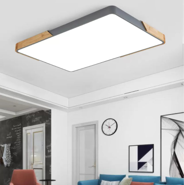 Rectangular Wood Flush Mount 1-Light Modern Ceiling Light Fixture for Living Room