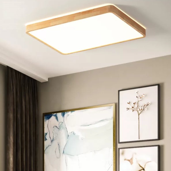 Wood Color Rectangular LED Ceiling Light in Modern Concise Style Wooden Ceiling Fixture with Acrylic Shade