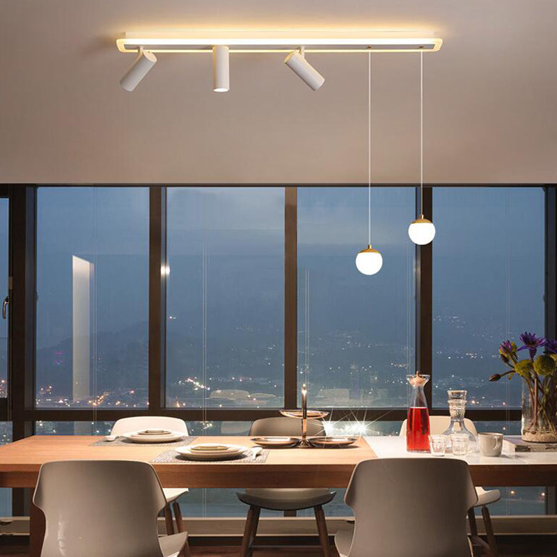 White Long-strip Minimalism LED Island Light Spotlight Design Contemporary Style Opal Glass Suspension Lamp for Dining Room