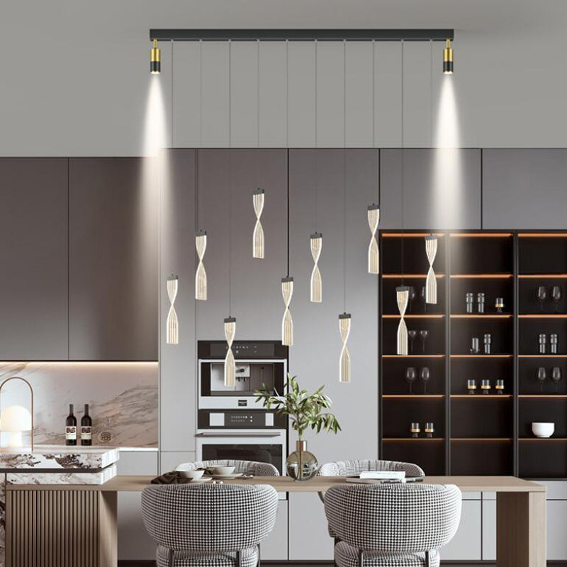 10-Lights Modern Style Acrylic LED Island Light Double Spotlight Design Long Strip Dining Room Lighting Fixture