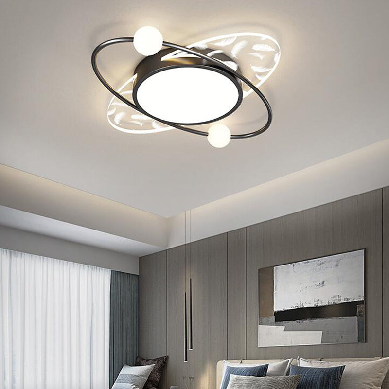 Oval Acrylic LED Semi Flush Ceiling Light in Modern Creative Style Feather Metal Flush Mount for Living Room