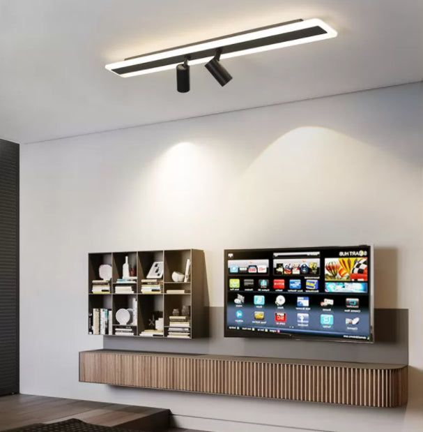 Tira de acrílico rectangular LED de montaje semi empotrado en luz de techo de metal de estilo conciso moderno para lugares comerciales