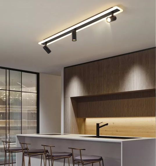 Tira de acrílico rectangular LED de montaje semi empotrado en luz de techo de metal de estilo conciso moderno para lugares comerciales