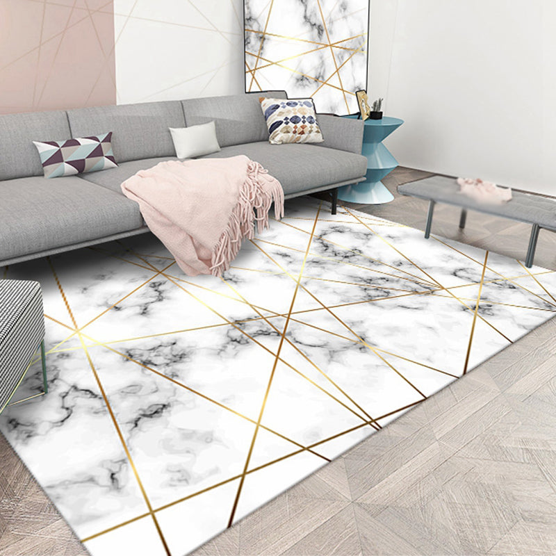 White Tone Abstract Lines Printed Rug Polyester Antique Carpet Stain Resistant Rug for Living Room
