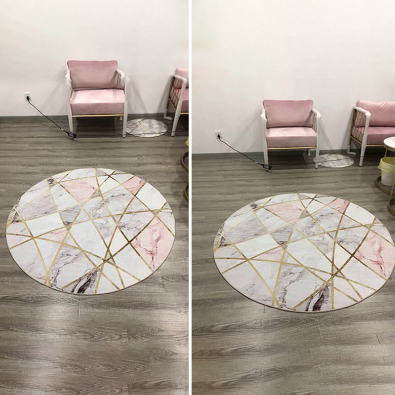 Round Solid Color Modern Rug Polyester Abstract Lines Pattern Area Rug Non-Slip Backing Carpet for Home Decoration