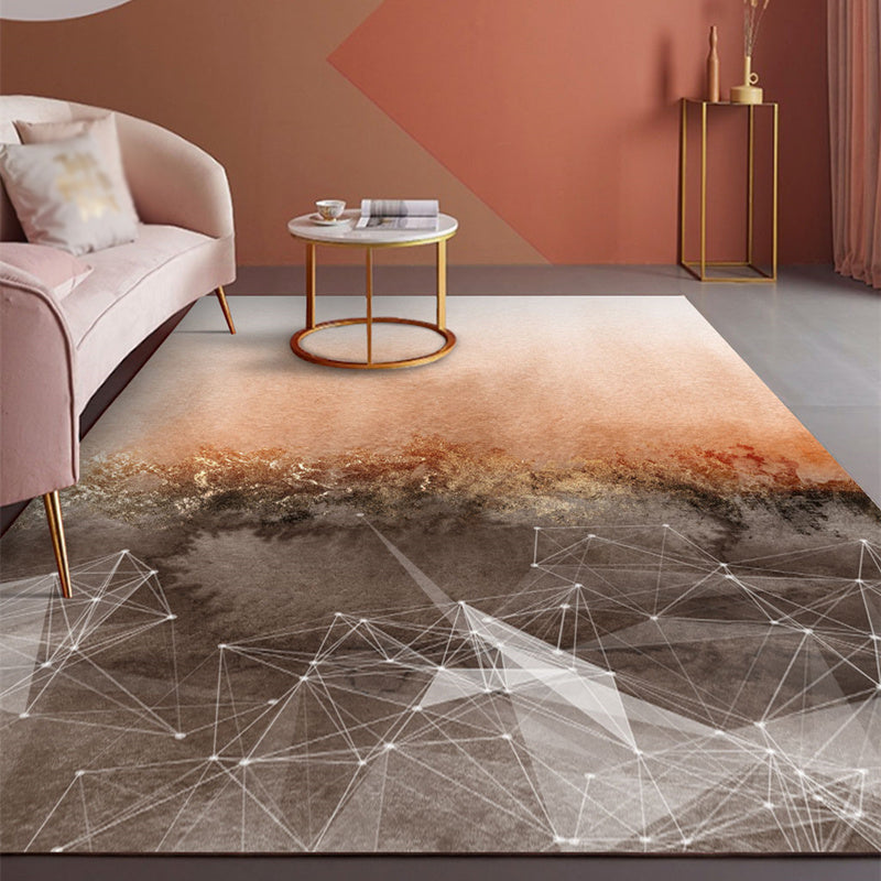 Grauer, minimalistischer Teppich, Polyester-Aquarell-Teppich, blühender Teppich, rutschfeste Rückseite, Innenteppich für Wohnzimmer