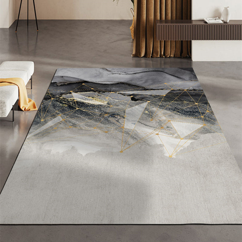 Grauer, minimalistischer Teppich, Polyester-Aquarell-Teppich, blühender Teppich, rutschfeste Rückseite, Innenteppich für Wohnzimmer