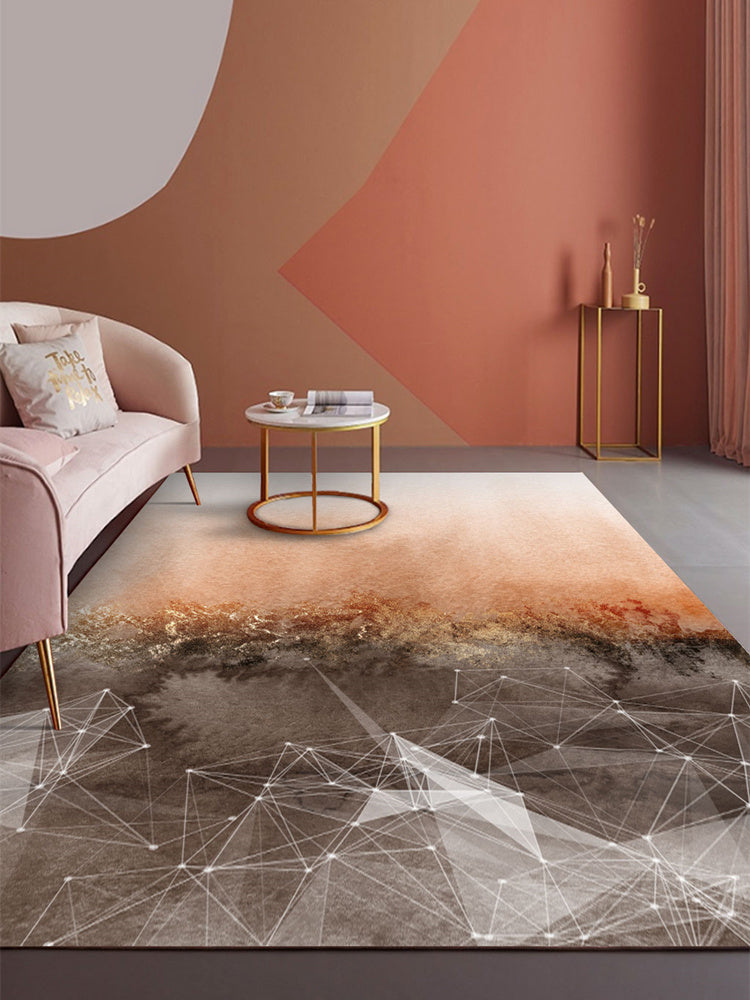 Grauer, minimalistischer Teppich, Polyester-Aquarell-Teppich, blühender Teppich, rutschfeste Rückseite, Innenteppich für Wohnzimmer