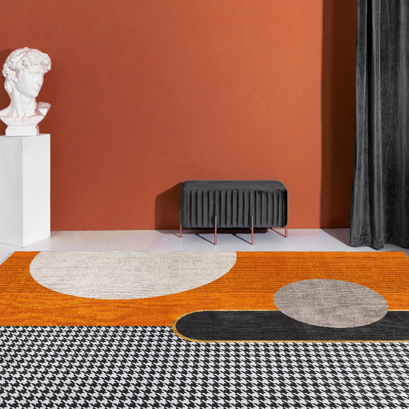Orange Tone Modern Indoor Rug Polyester Splicing Print Carpet Easy Care Rug for Home Decoration