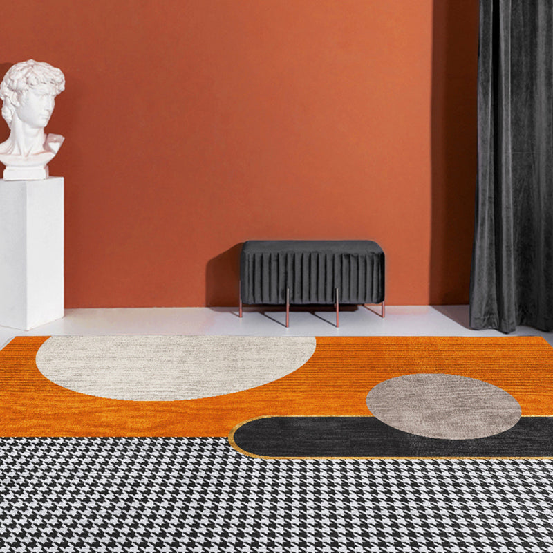 Orange Tone Modern Indoor Rug Polyester Splicing Print Carpet Easy Care Rug for Home Decoration