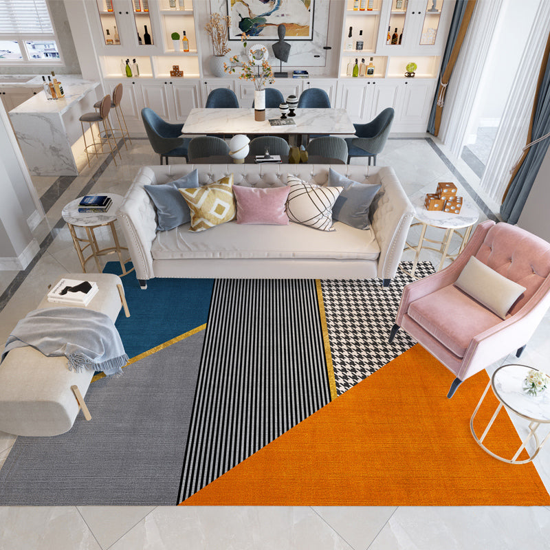 Orange Tone Modern Indoor Rug Polyester Splicing Print Carpet Easy Care Rug for Home Decoration