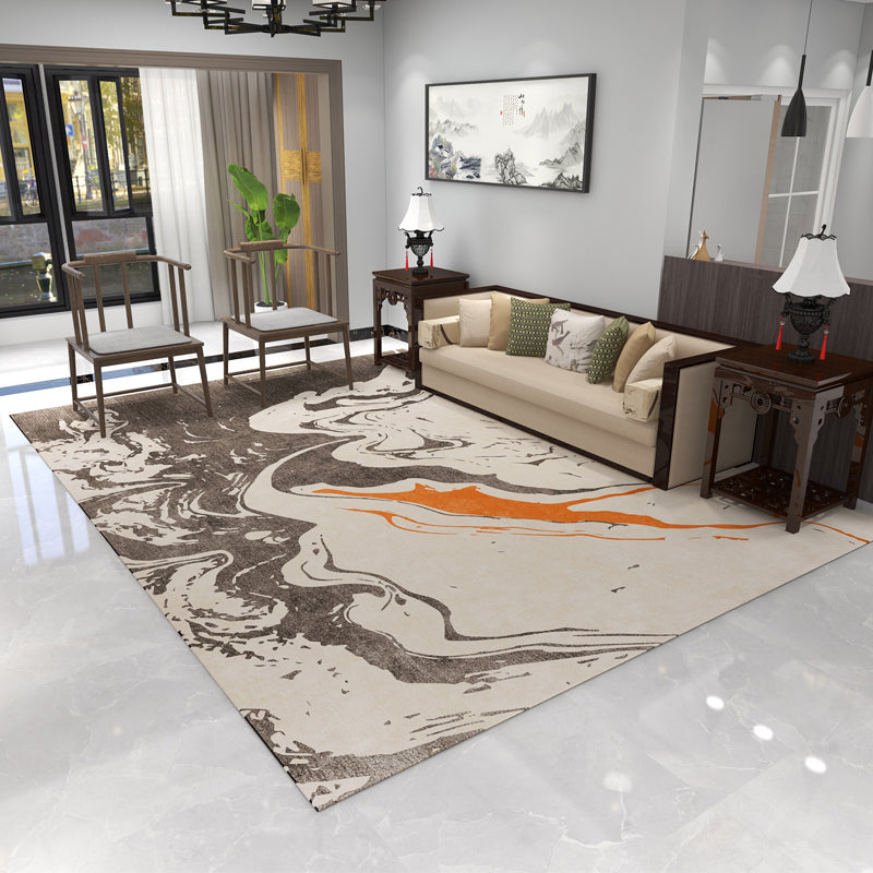 Orange Tone Modern Indoor Rug Polyester Splicing Print Carpet Easy Care Rug for Home Decoration