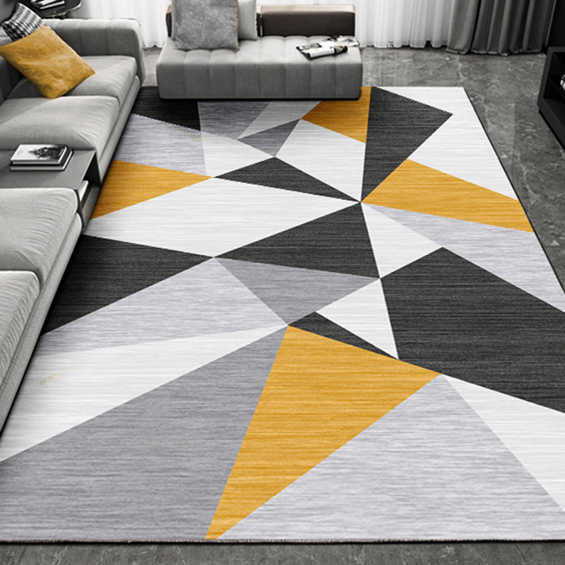Grey Tone Modern Indoor Rug Polyester Geometric Print Carpet Easy Care Rug for Home Decoration