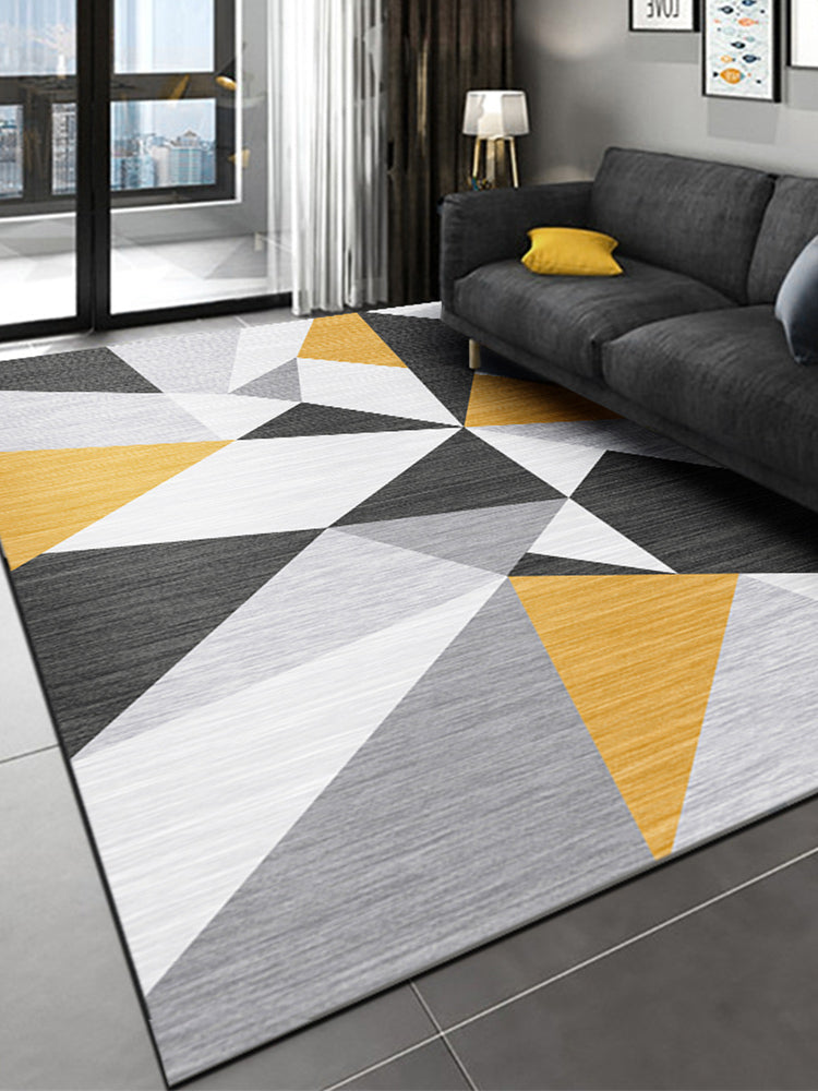 Grey Tone Modern Indoor Rug Polyester Geometric Print Carpet Easy Care Rug for Home Decoration