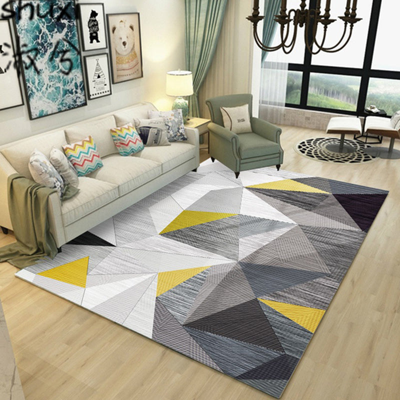Simple Color Mixed Modern Rug Polyester Triangle Pattern Area Rug Non-Slip Backing Carpet for Living Room