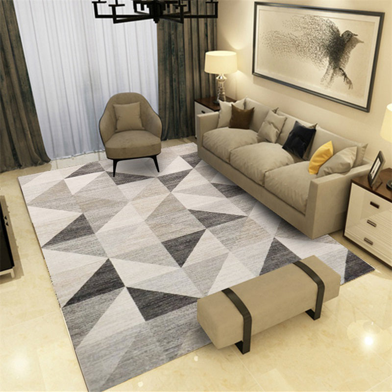 Simple Color Mixed Modern Rug Polyester Triangle Pattern Area Rug Non-Slip Backing Carpet for Living Room