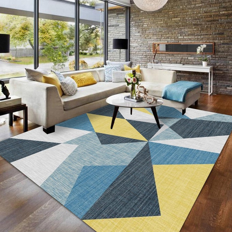 Simple Color Mixed Modern Rug Polyester Triangle Pattern Area Rug Non-Slip Backing Carpet for Living Room
