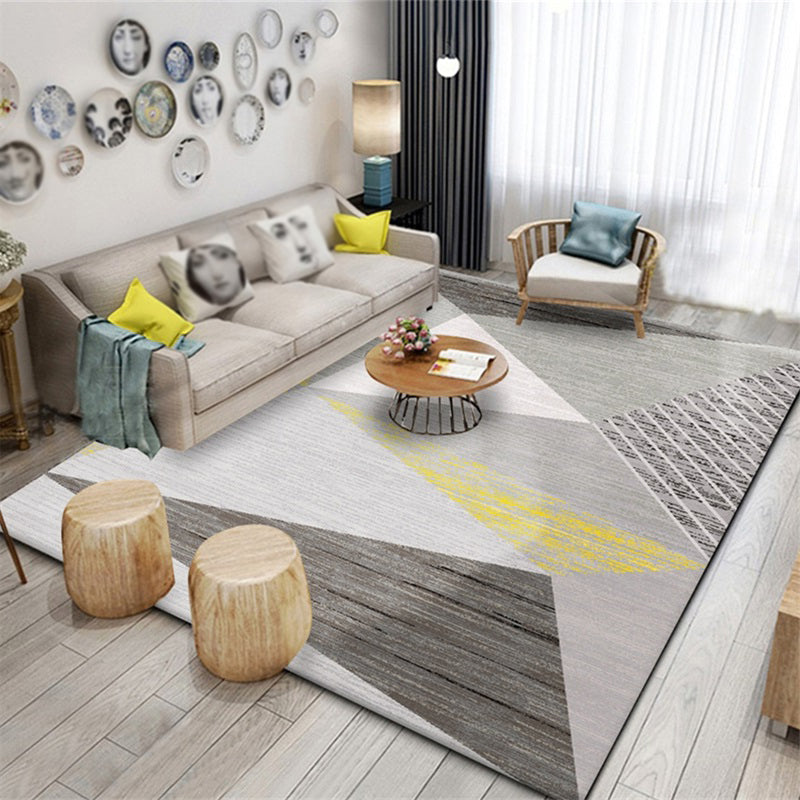 Simple Color Mixed Modern Rug Polyester Triangle Pattern Area Rug Non-Slip Backing Carpet for Living Room
