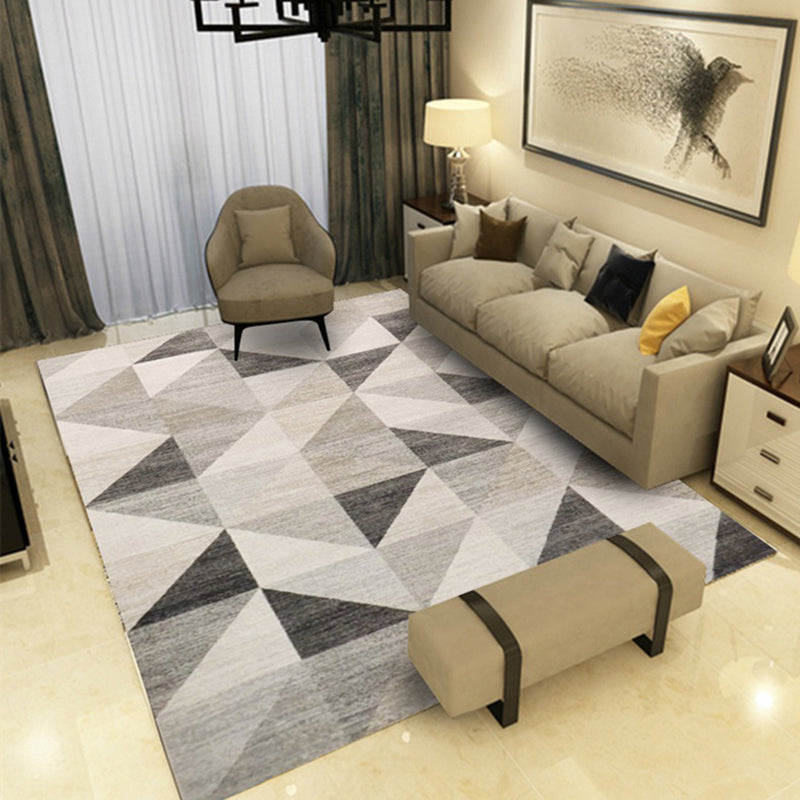 Simple Color Mixed Modern Rug Polyester Triangle Pattern Area Rug Non-Slip Backing Carpet for Living Room
