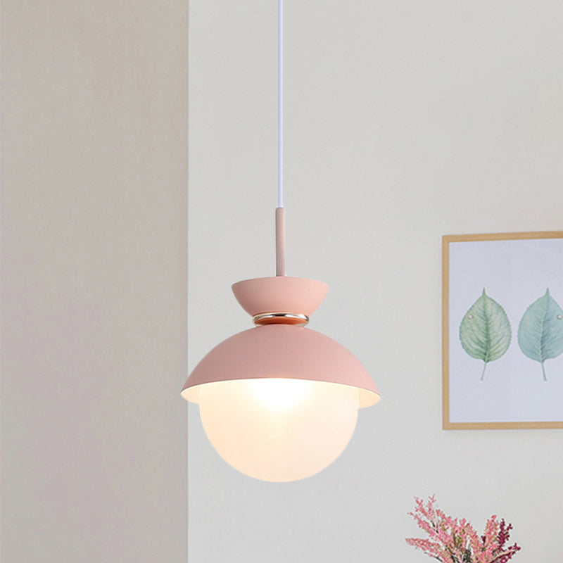 Flared Pendant Lighting Macaron Metal 1 Light Gray/Blue/Pink Hanging Ceiling Light for Dining Room