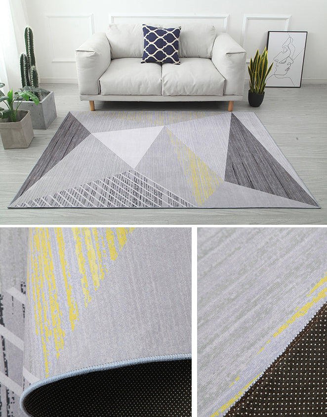 Simple Color Mixed Modern Rug Polyester Triangle Pattern Area Rug Non-Slip Backing Carpet for Living Room