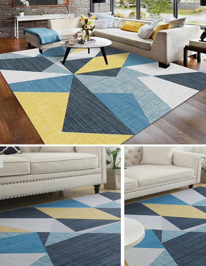 Simple Color Mixed Modern Rug Polyester Triangle Pattern Area Rug Non-Slip Backing Carpet for Living Room