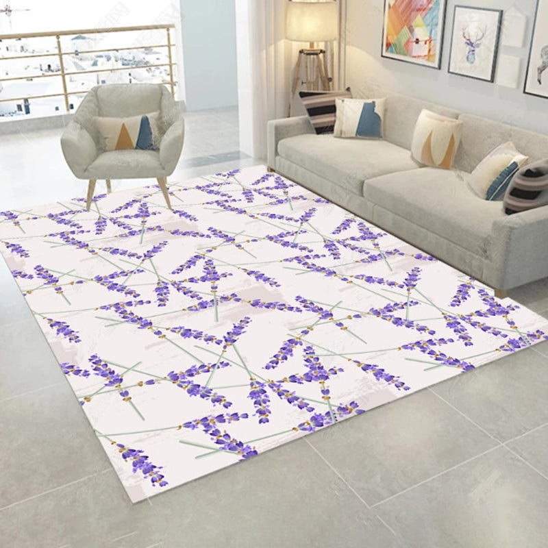 Contemporary Plants Printed Rug Color Mixed Polyester Area Carpet Non-Slip Backing Rug for Living Room