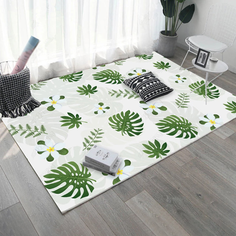 Contemporary Plants Printed Rug Color Mixed Polyester Area Carpet Non-Slip Backing Rug for Living Room