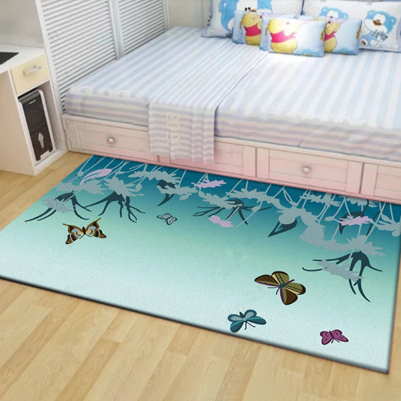 Contemporary Plants Printed Rug Color Mixed Polyester Area Carpet Non-Slip Backing Rug for Living Room