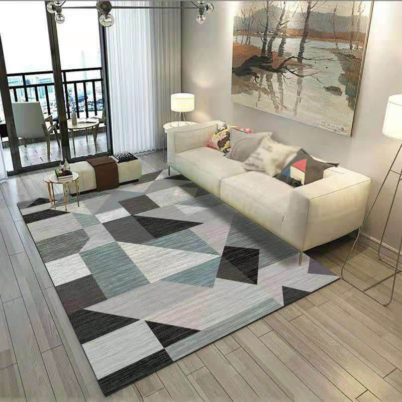 Grey-Brown Tone Modern Area Rug Polyester Triangle Print Rug Non-Slip Backing Indoor Rug for Living Room