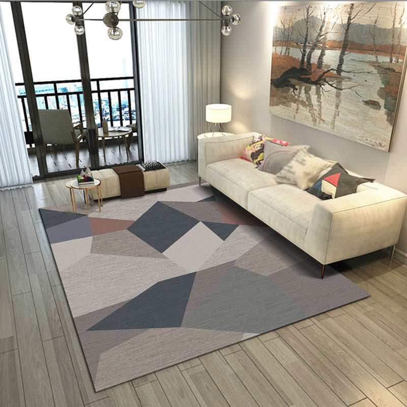 Grey-Brown Tone Modern Area Rug Polyester Triangle Print Rug Non-Slip Backing Indoor Rug for Living Room