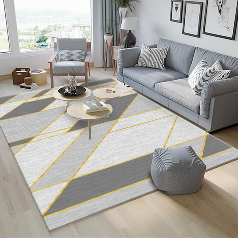 Simple Color Mixed Modern Rug Polyester Triangle Pattern Area Rug Non-Slip Backing Carpet for Living Room