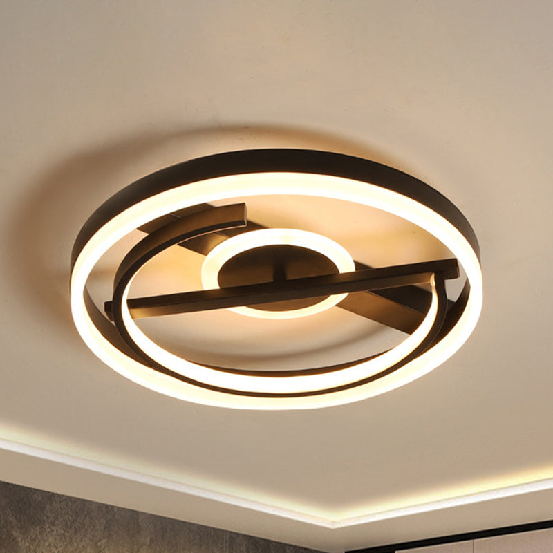 16"/19.5" Wide Circle Acrylic Ceiling Mounted Light Contemporary Black/White LED Flush Light in Warm/White/3 Color Light