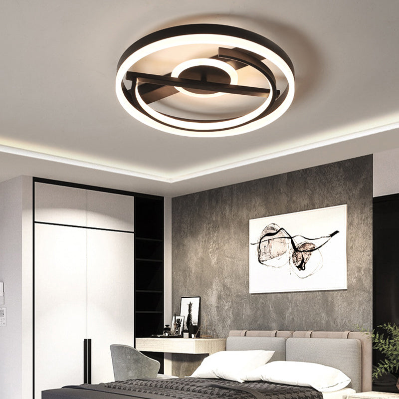 16"/19.5" Wide Circle Acrylic Ceiling Mounted Light Contemporary Black/White LED Flush Light in Warm/White/3 Color Light