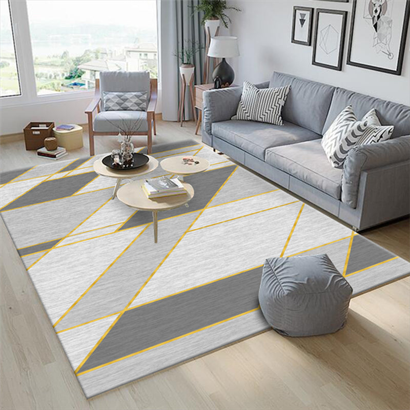 Simple Color Mixed Modern Rug Polyester Triangle Pattern Area Rug Non-Slip Backing Carpet for Living Room