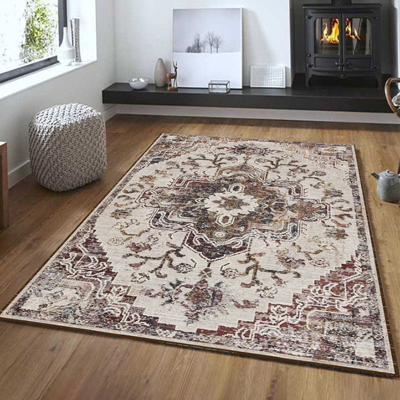 Classic Floral Design Indoor Rug Shabby Chic Distressed Carpet Polyester Non-Slip Backing Area Rug for Home Decor