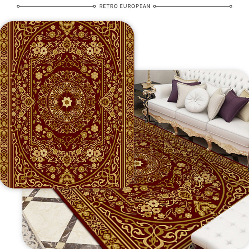 Aesthetic Shabby Chic Area Rug Traditional Floral Printed Rectangle Carpet Polyester Non-Slip Backing Rug for Home Decor