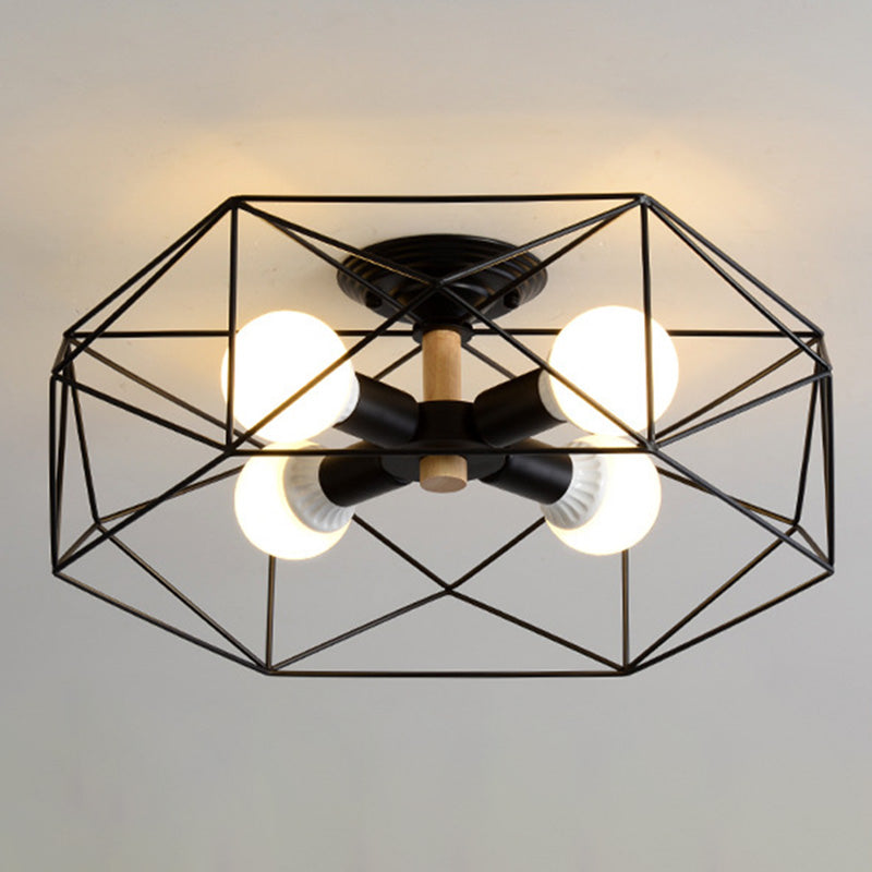Industrial Cage Drum Semi Flush Mount Ceiling Light Metal Semi Flush Mount for Dining Room