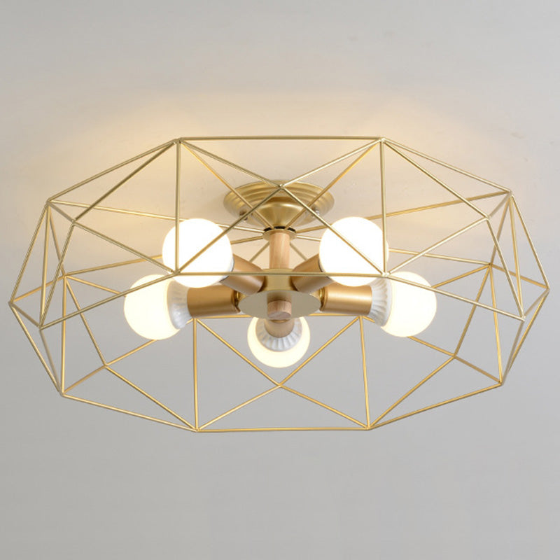 Industrial Cage Drum Semi Flush Mount Ceiling Light Metal Semi Flush Mount for Dining Room