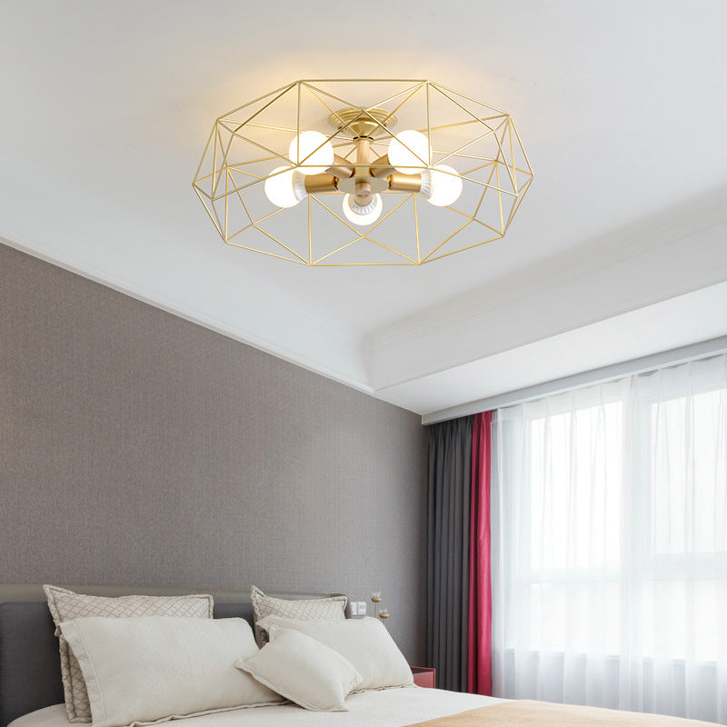 Industrial Cage Drum Semi Flush Mount Ceiling Light Metal Semi Flush Mount for Dining Room
