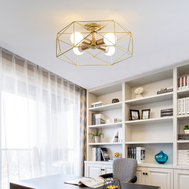 Industrial Cage Drum Semi Flush Mount Ceiling Light Metal Semi Flush Mount for Dining Room