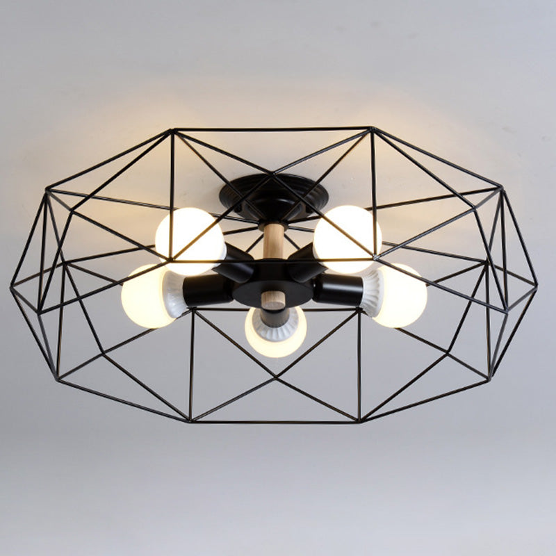 Industrial Cage Drum Semi Flush Mount Ceiling Light Metal Semi Flush Mount for Dining Room