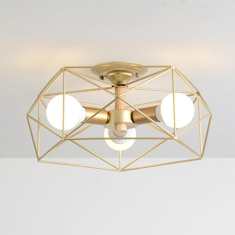 Industrial Cage Drum Semi Flush Mount Ceiling Light Metal Semi Flush Mount for Dining Room