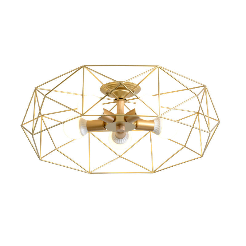 Industrial Cage Drum Semi Flush Mount Ceiling Light Metal Semi Flush Mount for Dining Room
