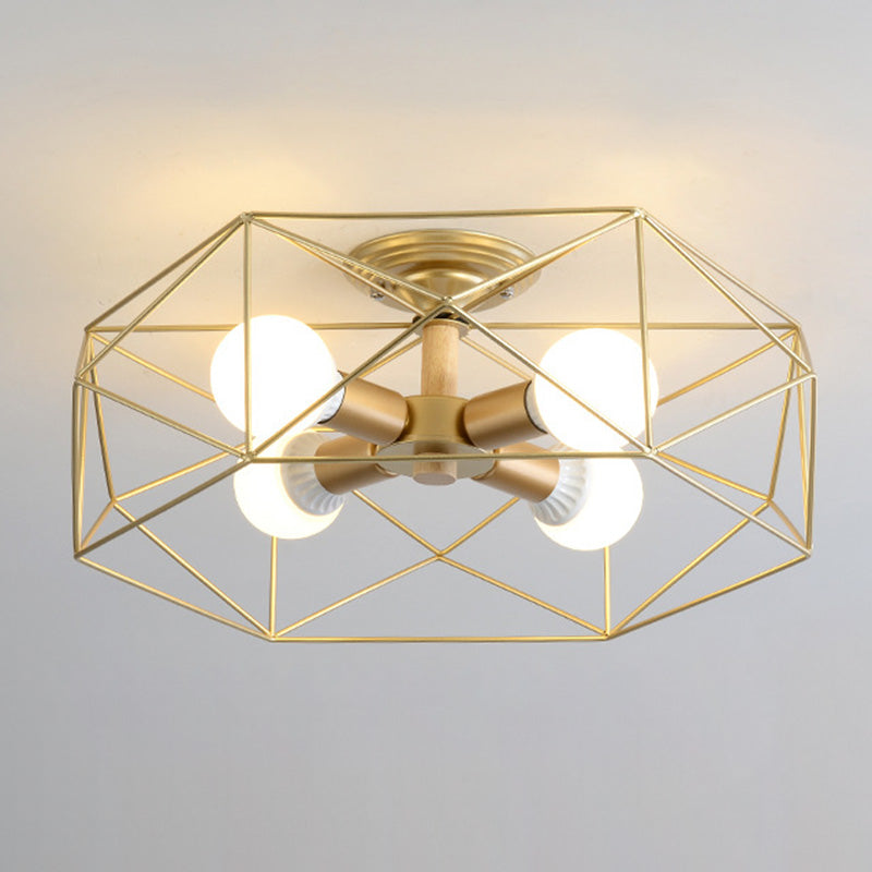 Industrial Cage Drum Semi Flush Mount Ceiling Light Metal Semi Flush Mount for Dining Room