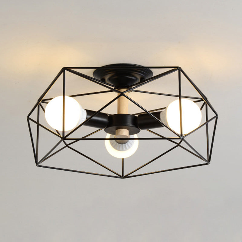 Industrial Cage Drum Semi Flush Mount Ceiling Light Metal Semi Flush Mount for Dining Room